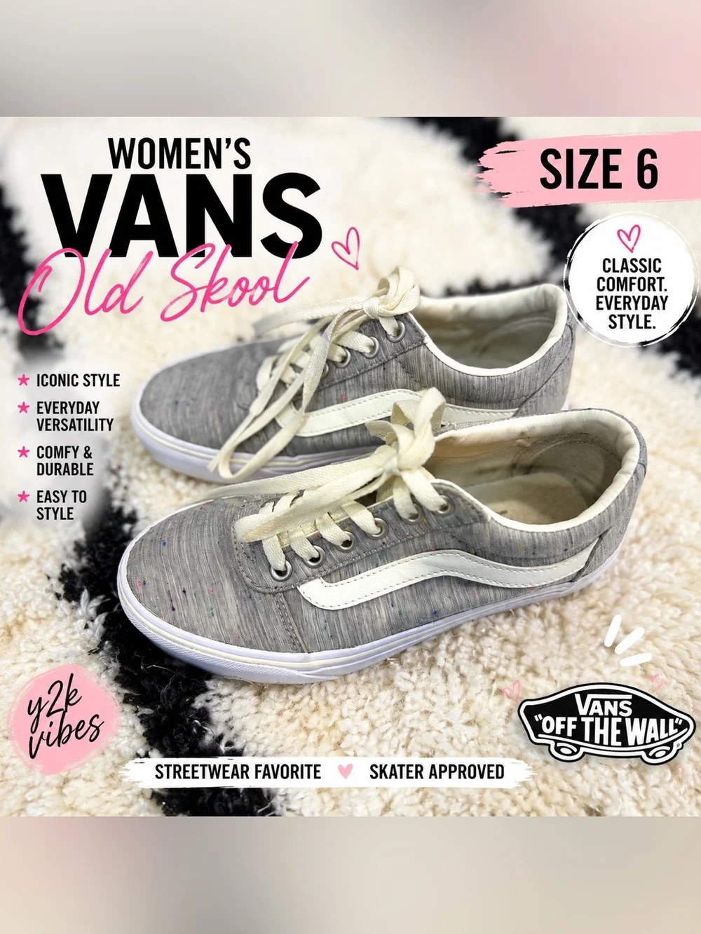 Women’s Vans Old Skool Speckled Jersey Sneakers – Size 6 – Gray/White - Picture 1 of 12